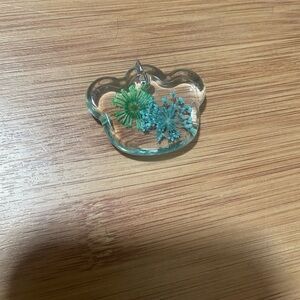 Floral Resin Art Piece - Green and Blue